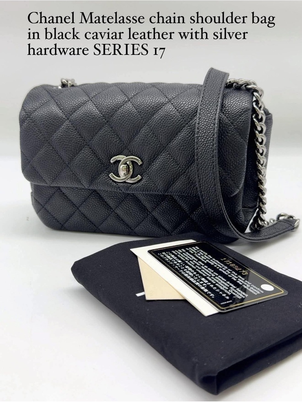 CHANEL Black Quilted Matelassé Shoulder Bag with Silver Hardware